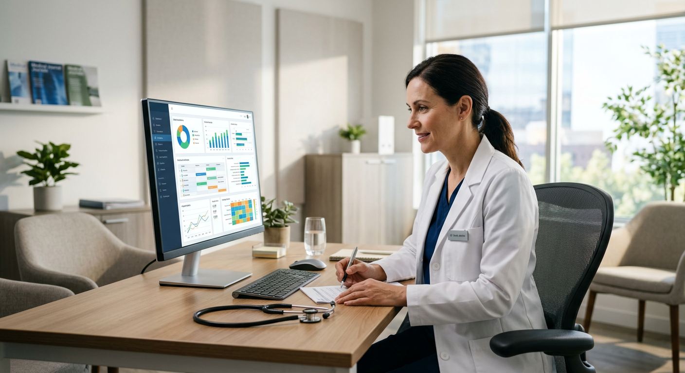 Doctor reviewing AI dashboard