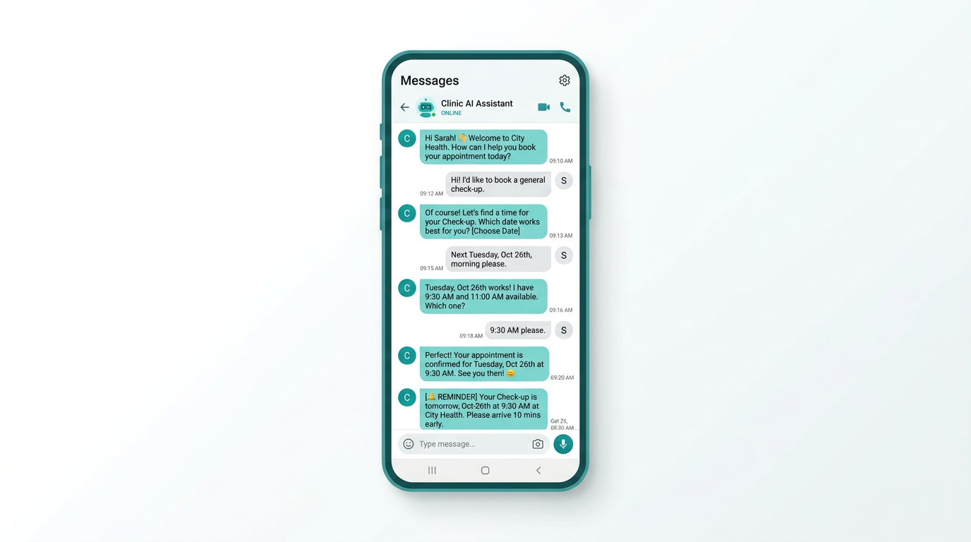 SMS conversation: AI books appointment for patient